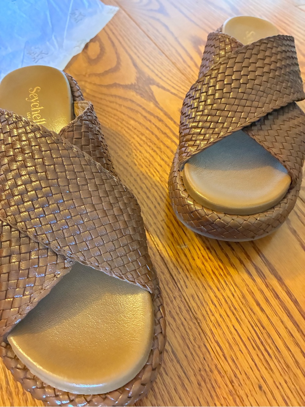 Seychelles Brown Woven Cross-Strap Slide Mules